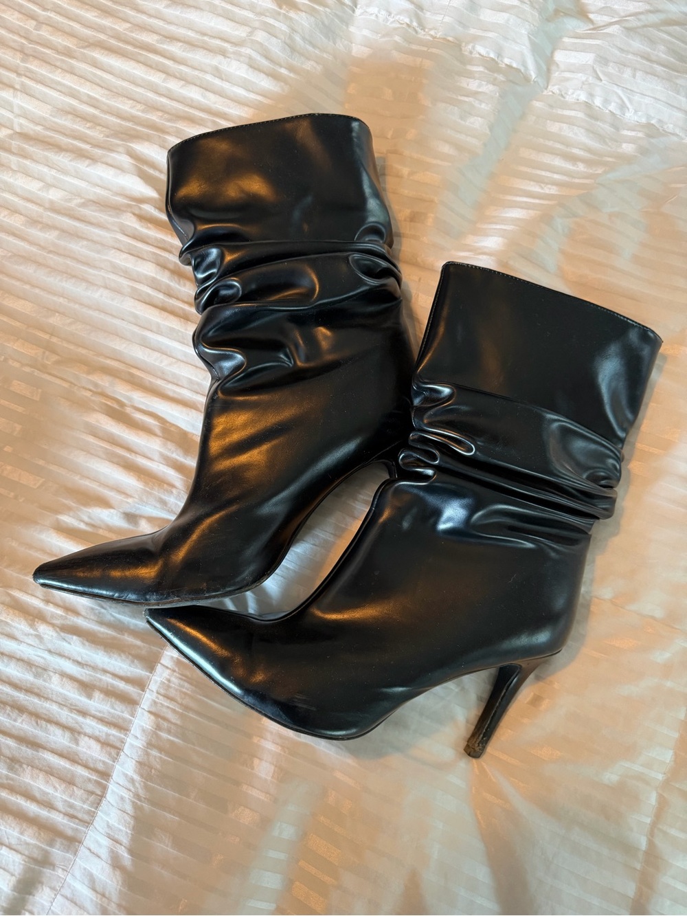 Zara Black Slouchy Pointed-Toe Stiletto Mid-Calf Boots